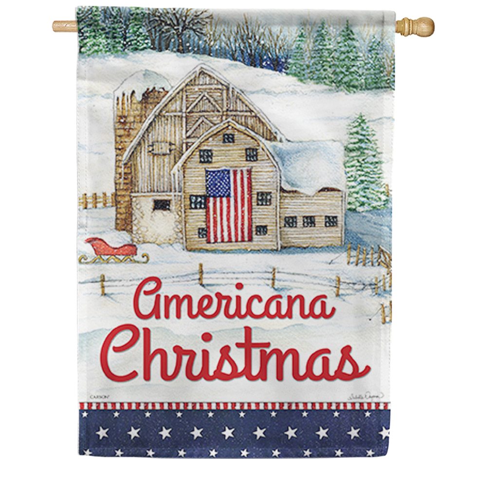 Americana Christmas Farmhouse House Flag