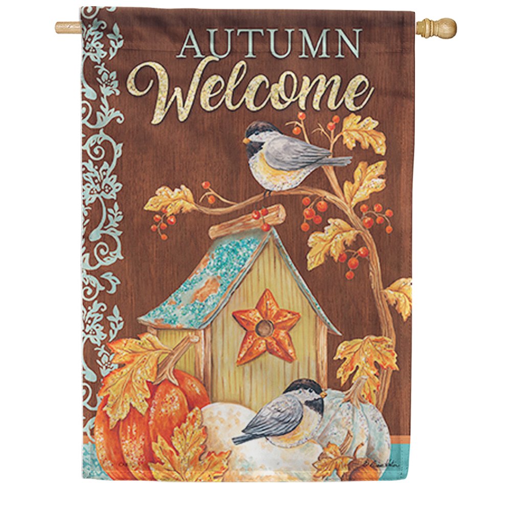 Chickadee Birdhouse House Flag