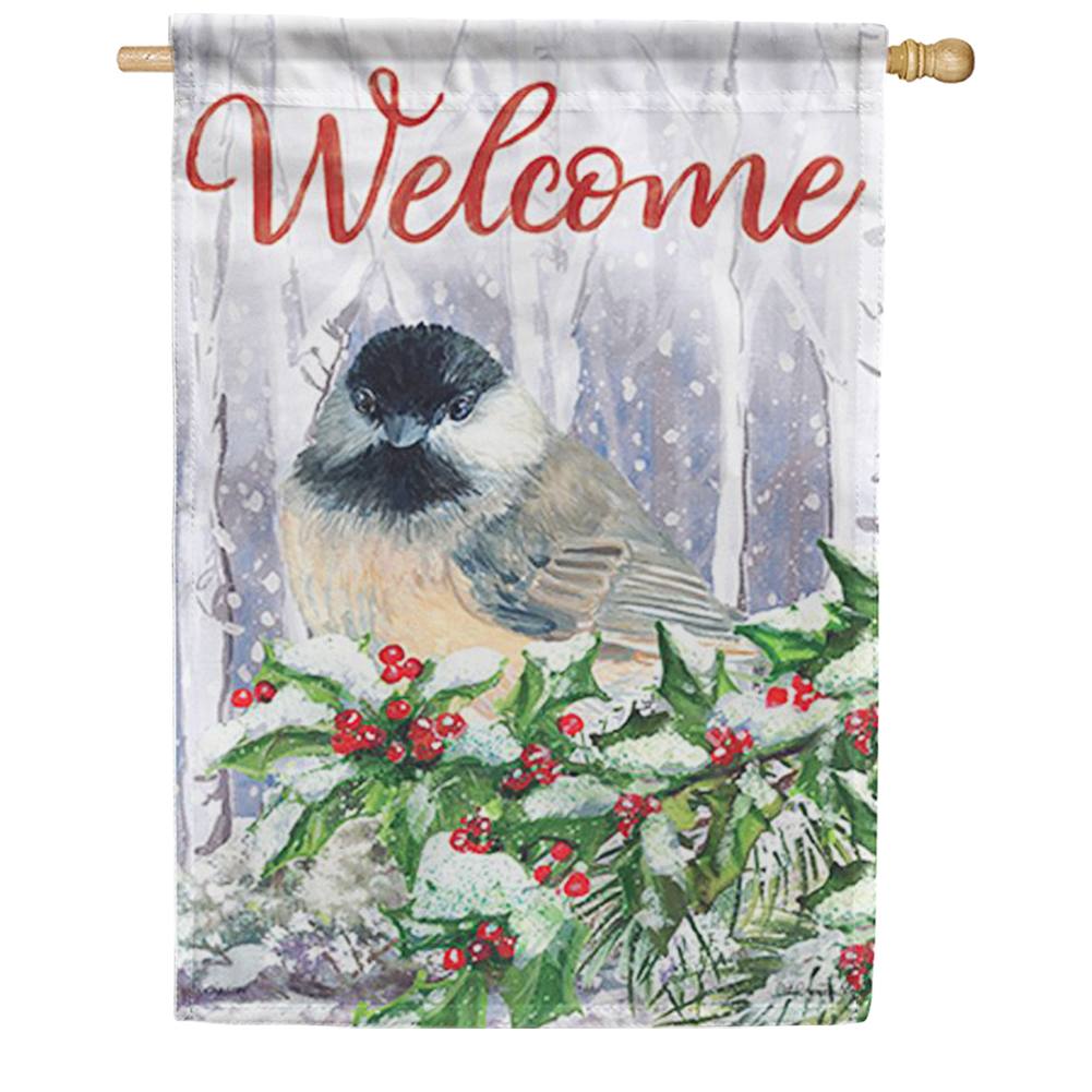 Holly Chickadee Double Sided House Flag