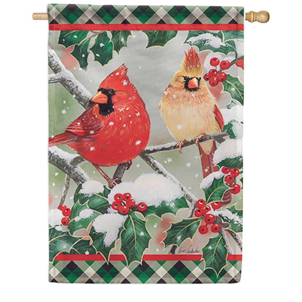 Cardinals In Holly Double Sided House Flag