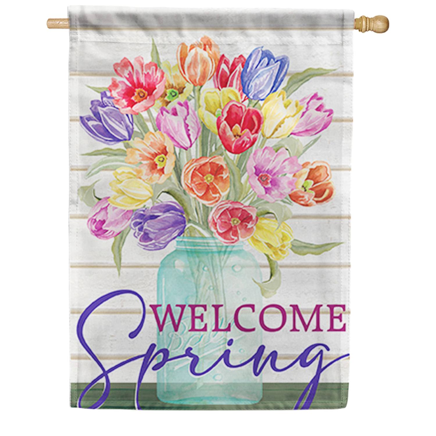 Welcome Spring Floral House Flag
