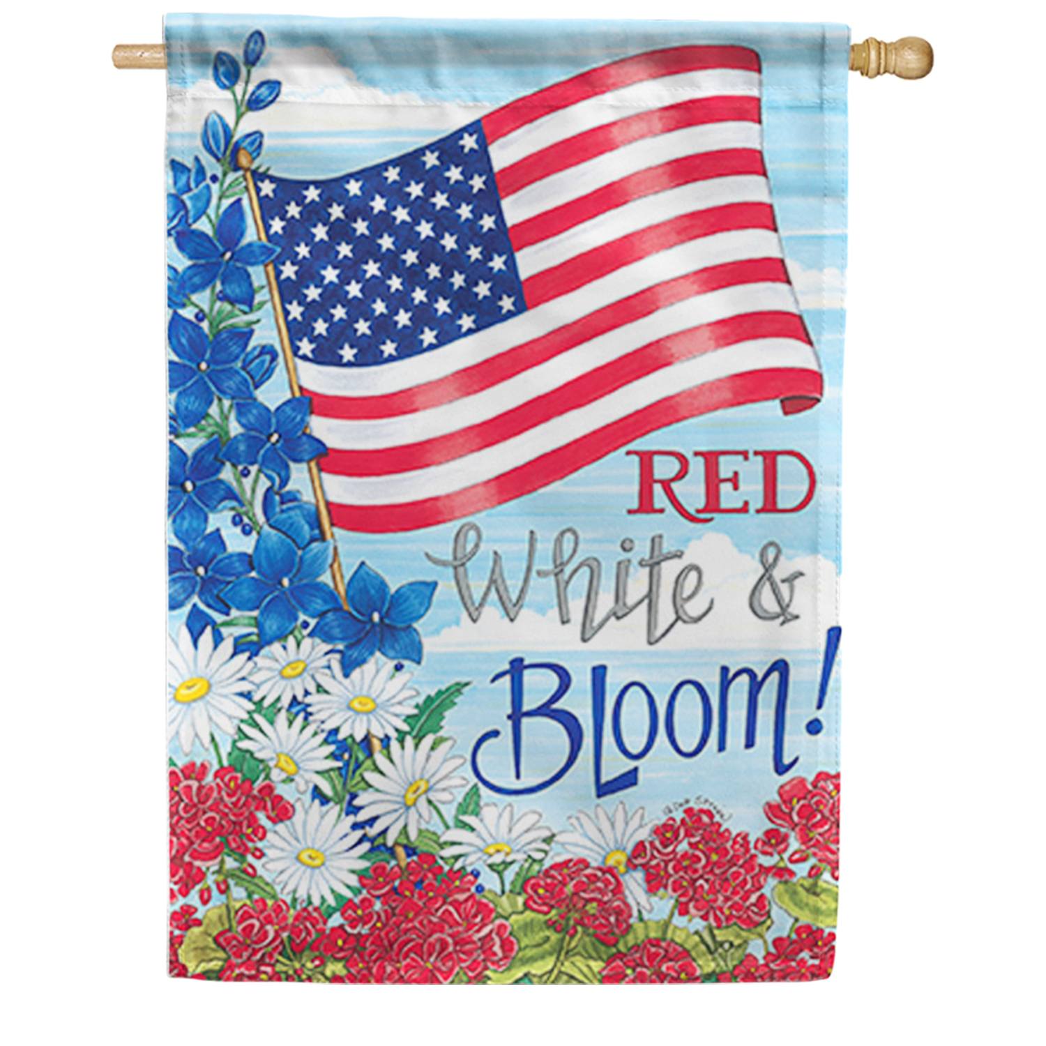 Patriotic Flag Floral House Flag