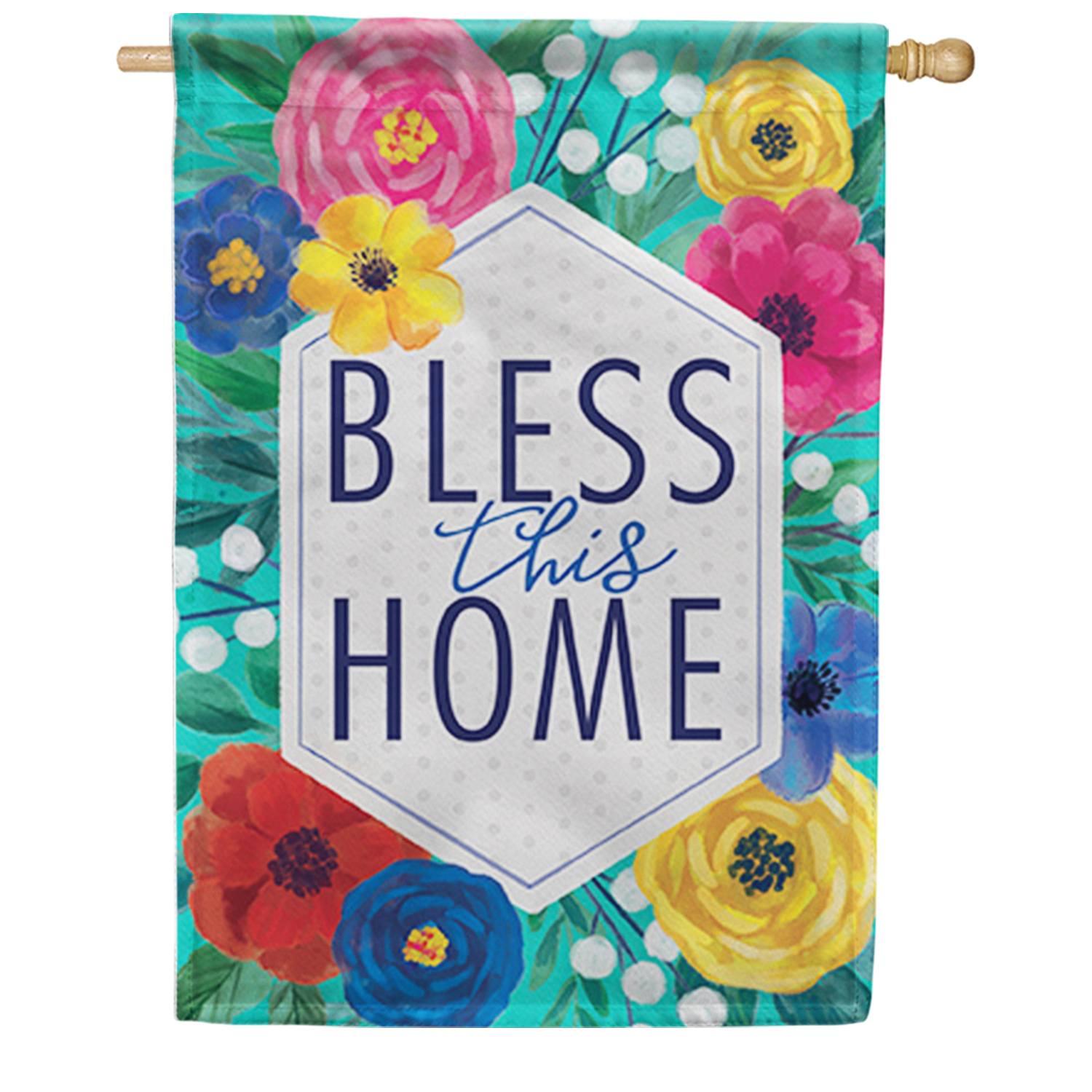 Summer Floral Bless This Home House Flag
