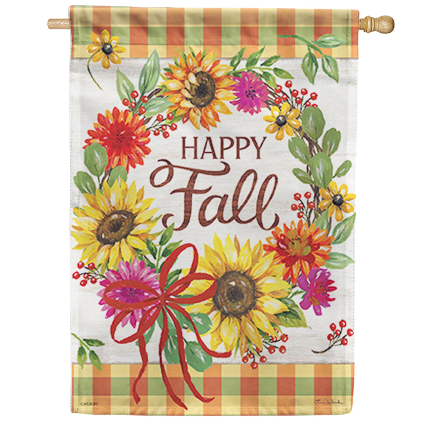 Happy Fall Floral Wreath House Flag