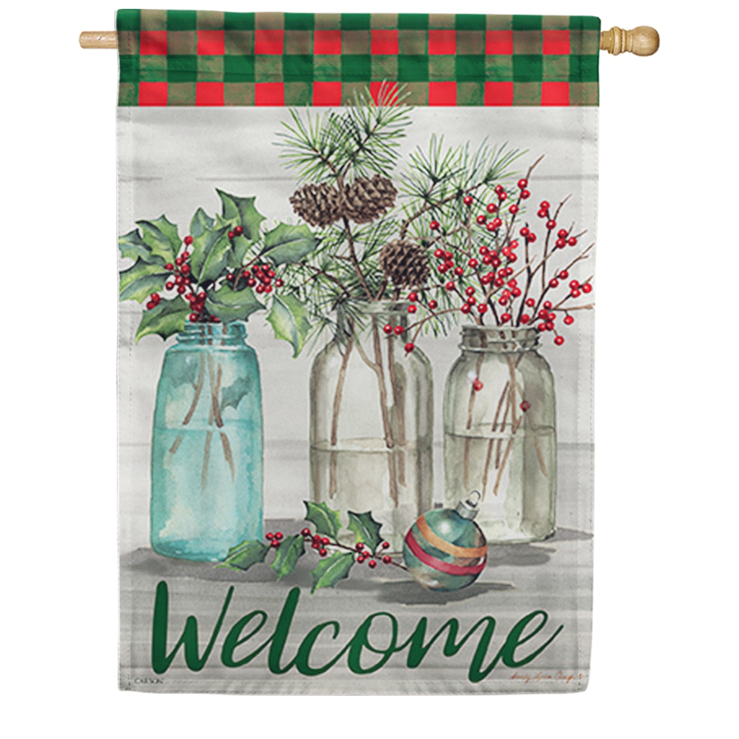 Holly, Berries & Pine House Flag