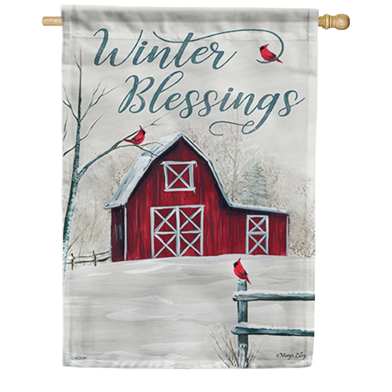 Winter Barn House Flag