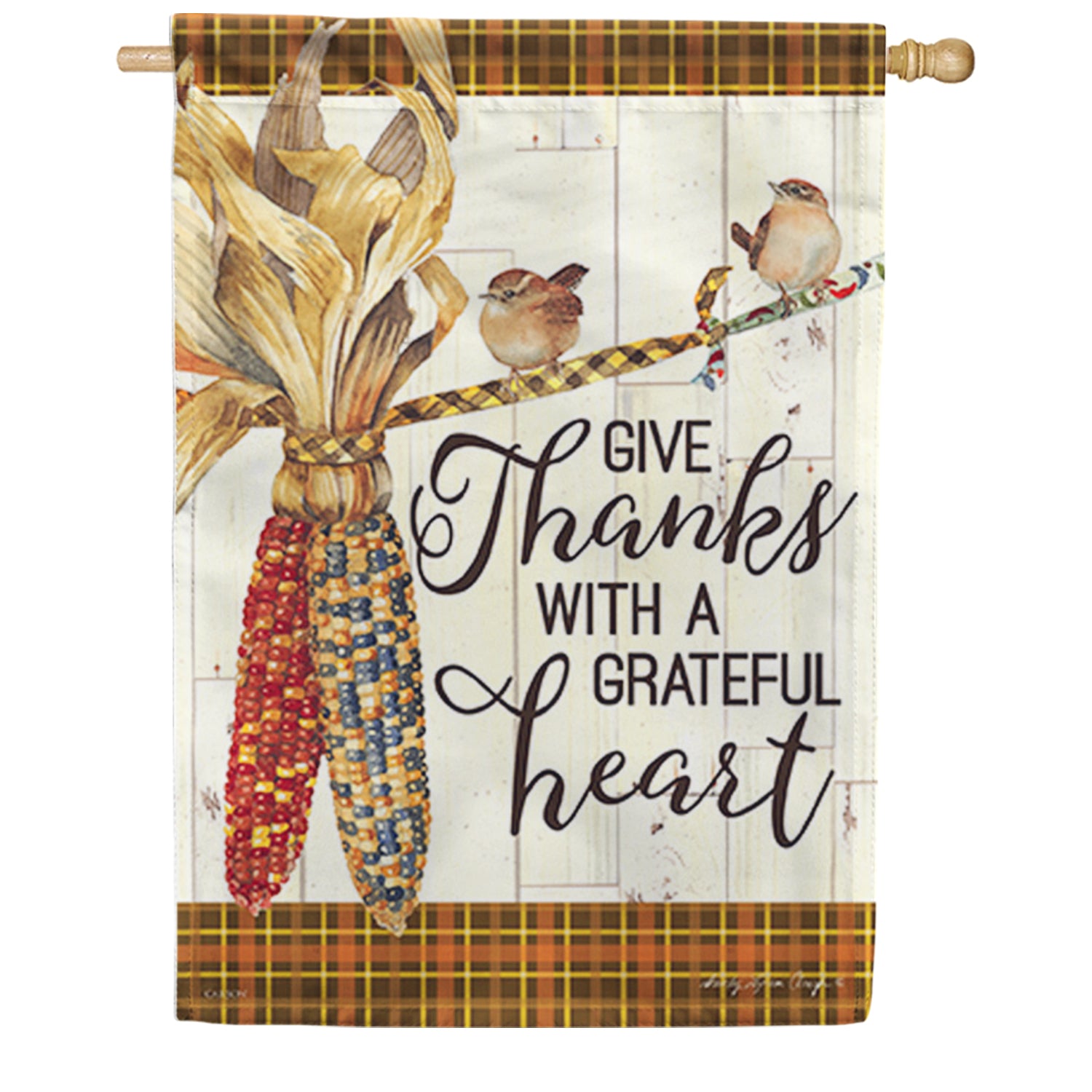 Indian Corn Give Thanks House Flag