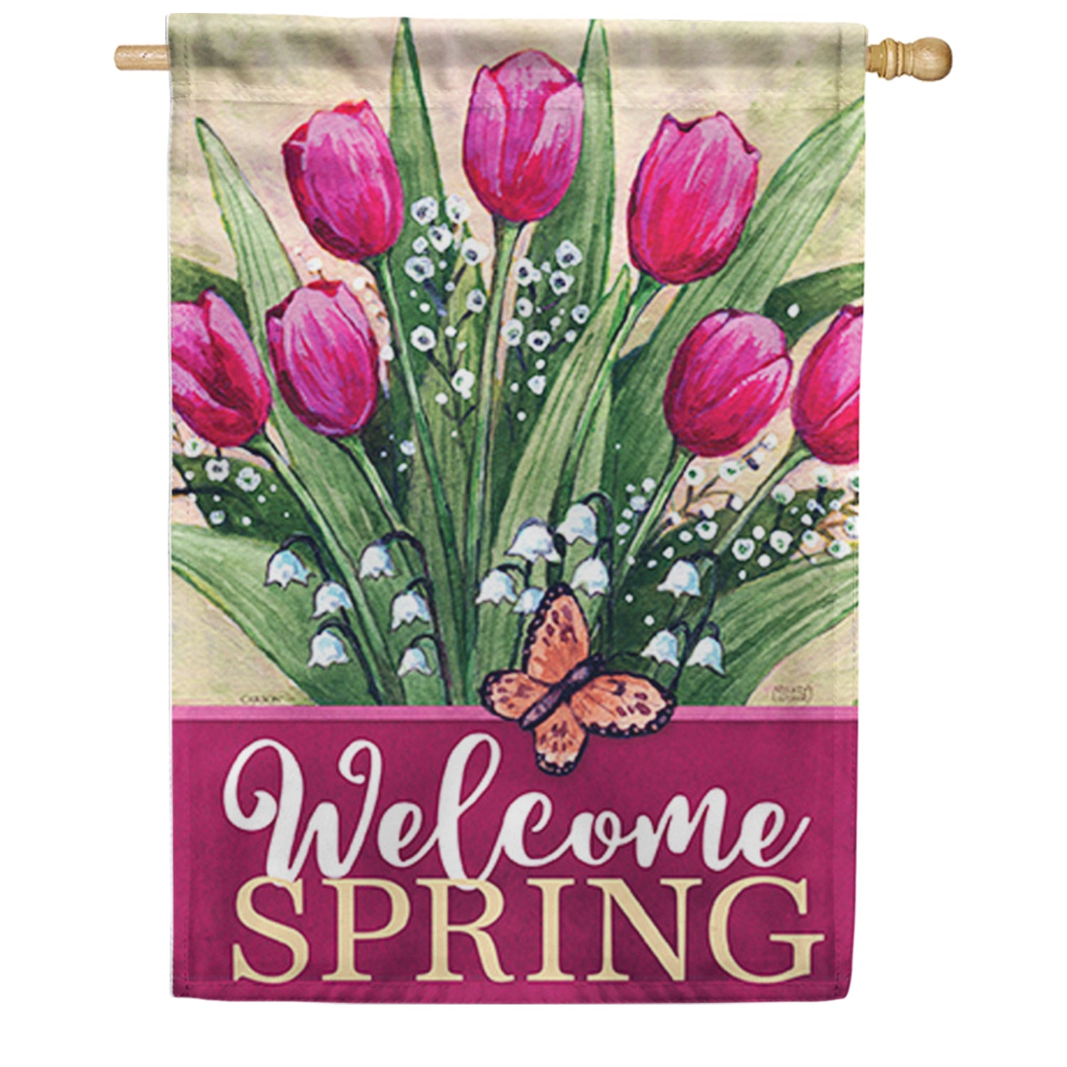 Tulips & Butterfly House Flag