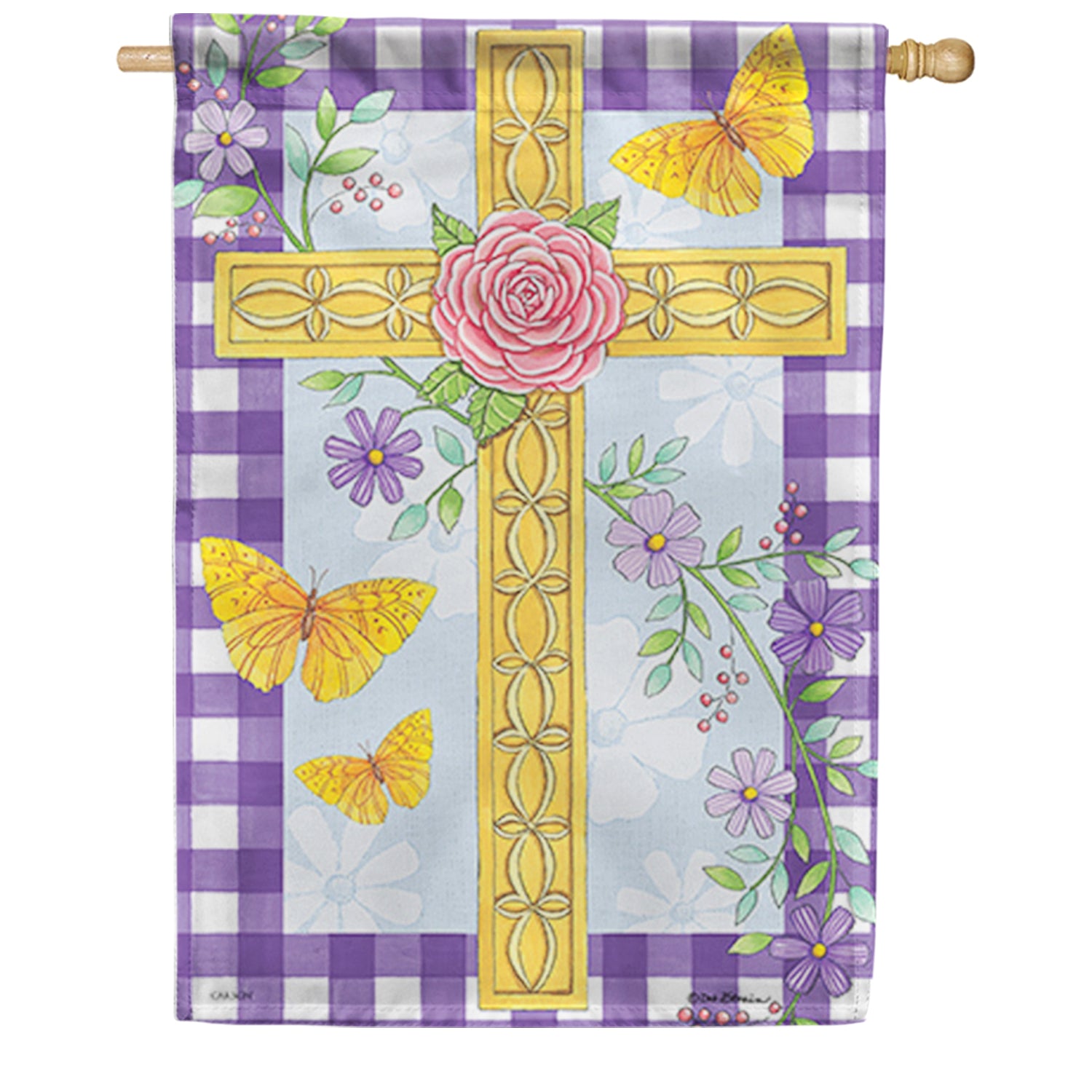 Floral Easter Cross House Flag