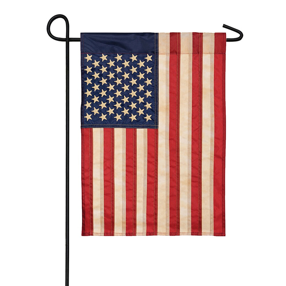 Tea Stained American Flag Appliqued Garden Flag