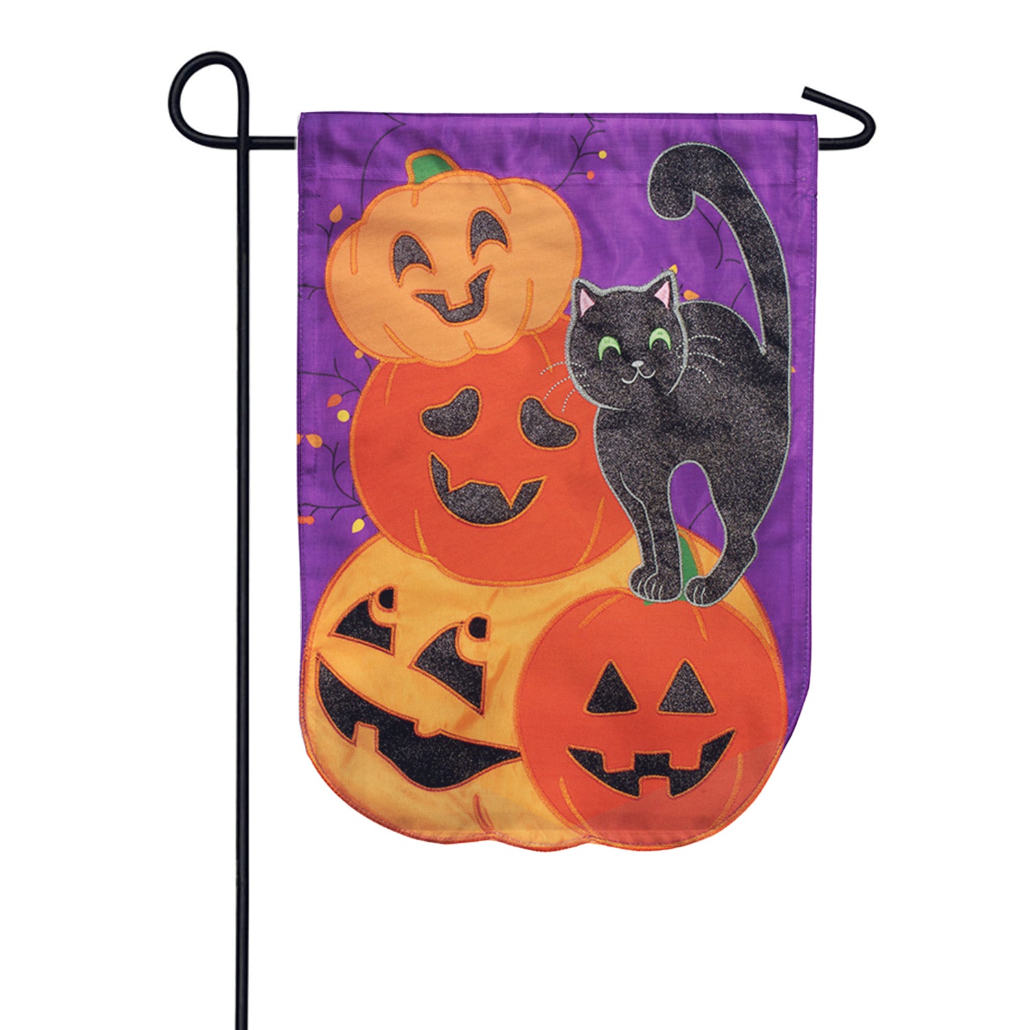 Pumpkins & Cat Double Applique Garden Flag