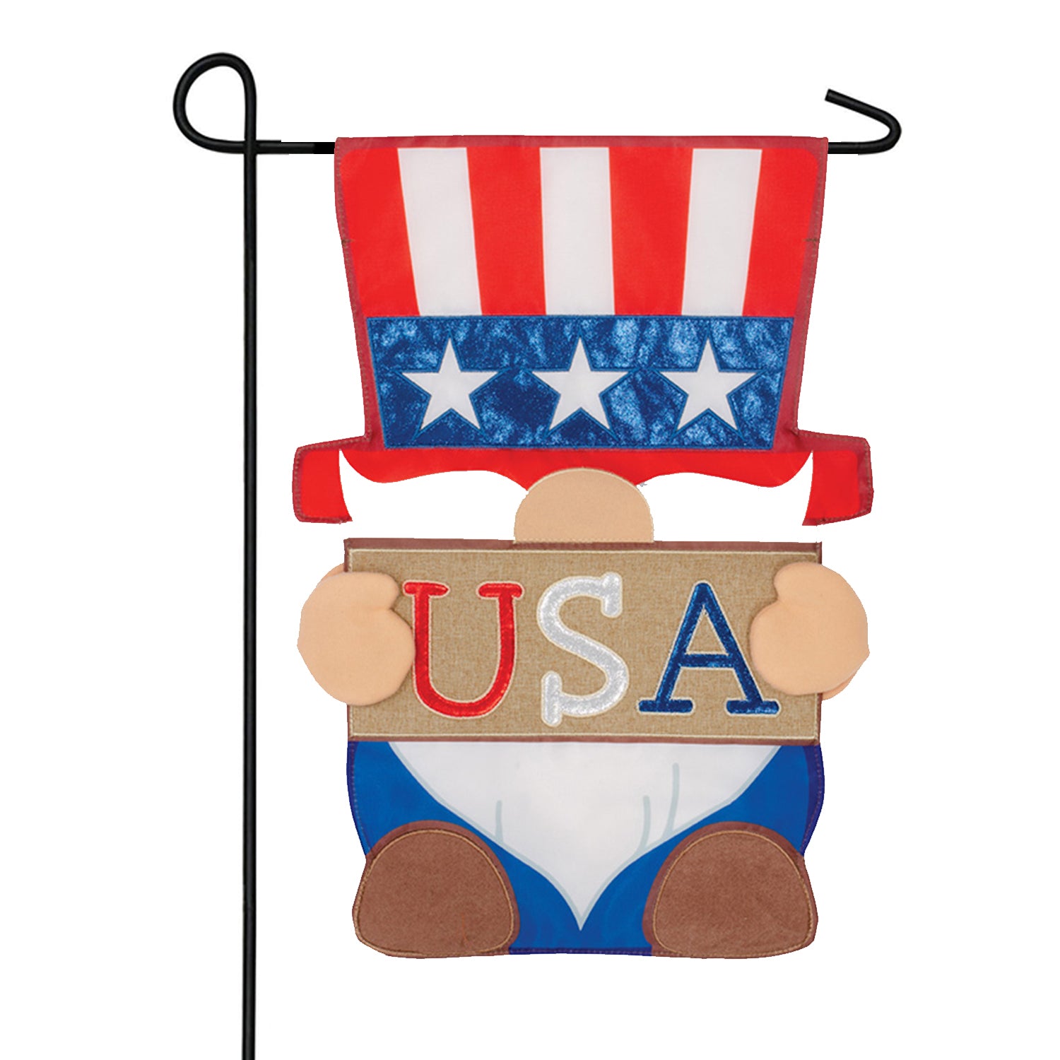 Uncle Sam Gnome Double Applique Garden Flag