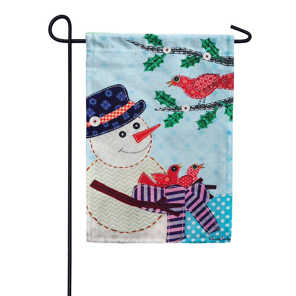 Snowman With Nest Appliqued Double Sided Garden Flag