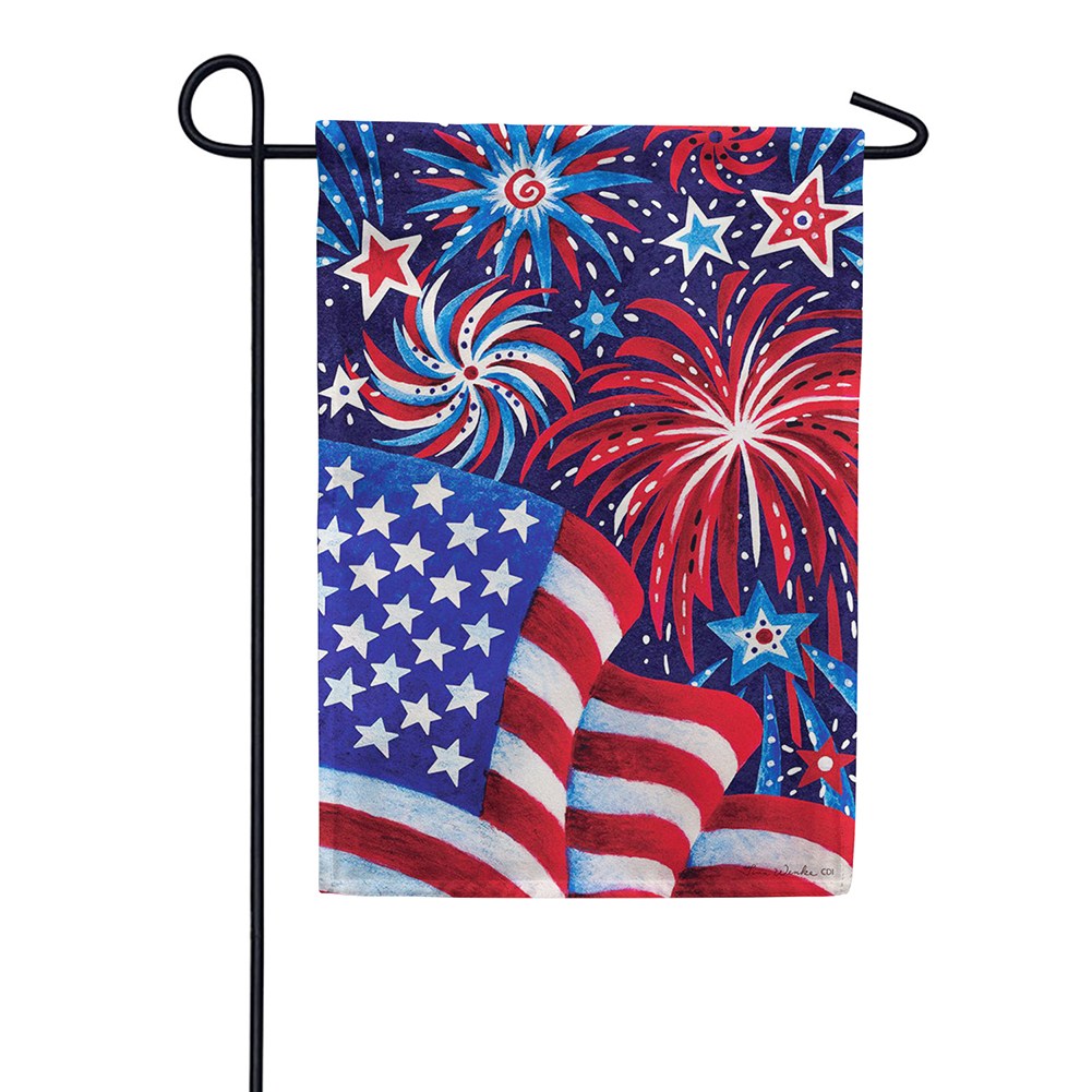 Fireworks And Flag Garden Flag