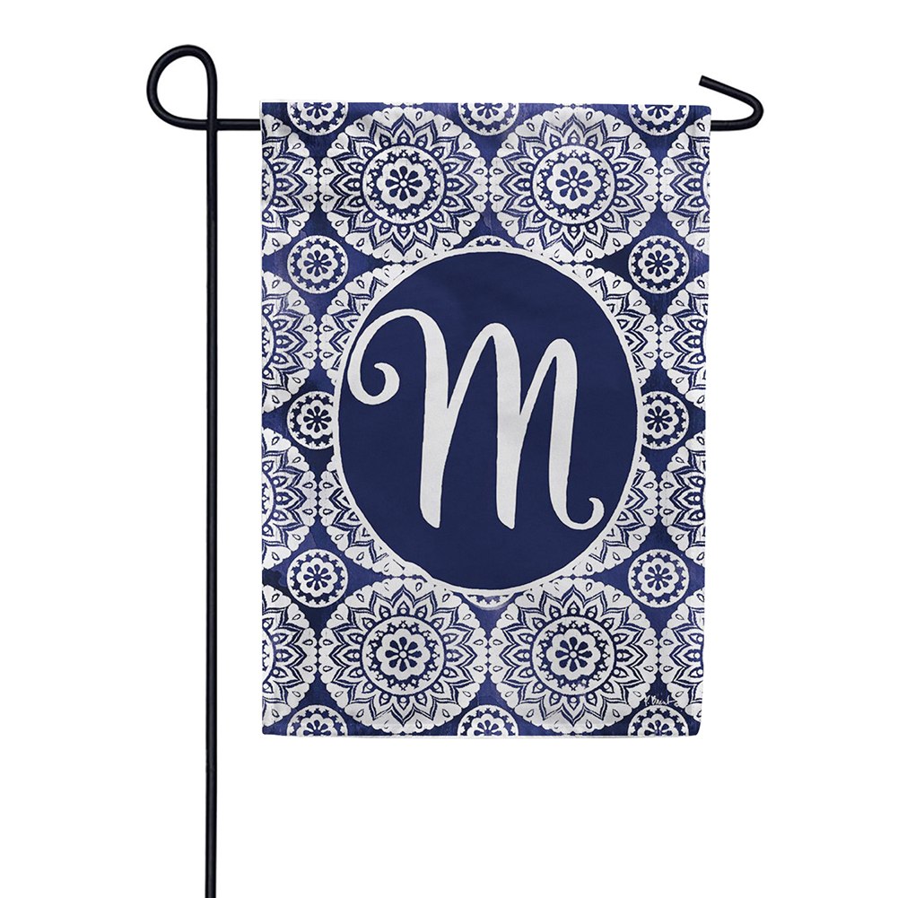Indigo Boho Monogram Double Sided Garden Flag