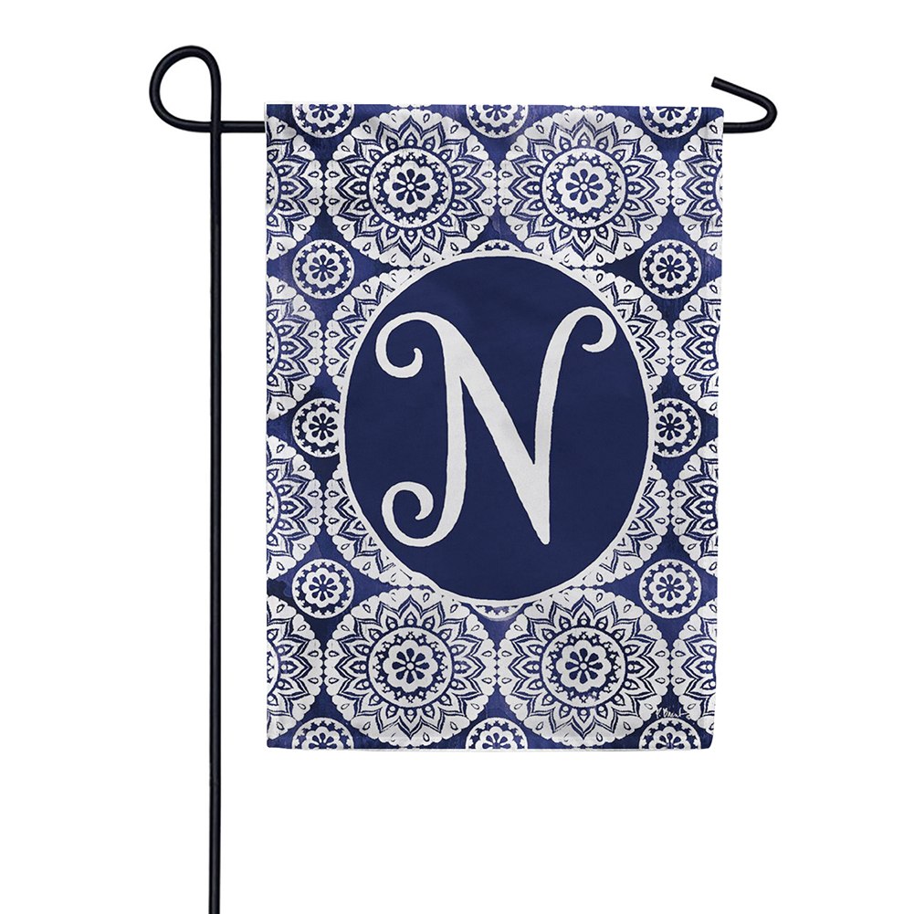 Indigo Boho Monogram Double Sided Garden Flag