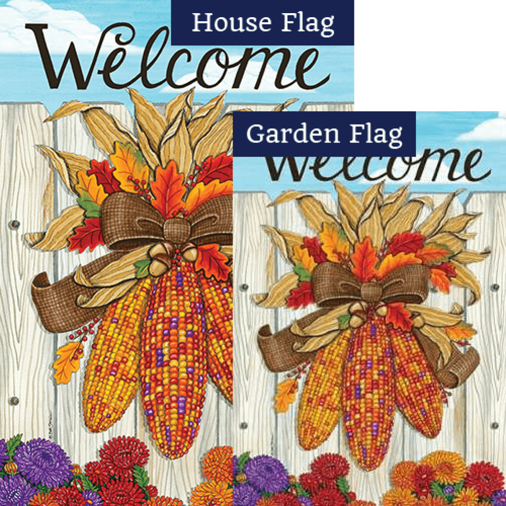 Indian Corn Thanksgiving Double Sided Flags Set (2 Pieces)