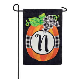 Gingham Pumpkin Monogram Appliqued Double Sided Garden Flag