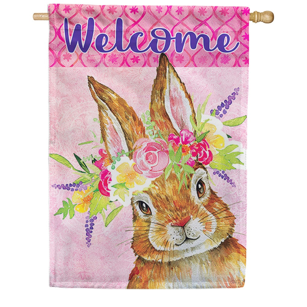 Bunny Wreath Welcome Double Sided House Flag