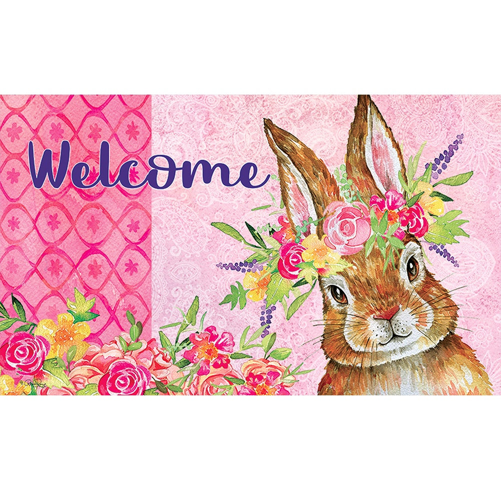Bunny Wreath Welcome Doormat