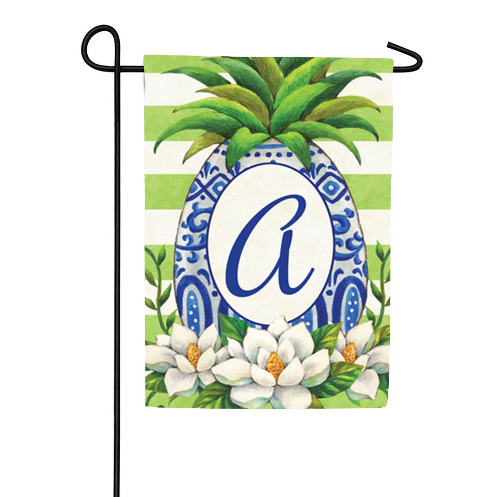 Pineapple Magnolia Monogram Double Sided Garden Flag
