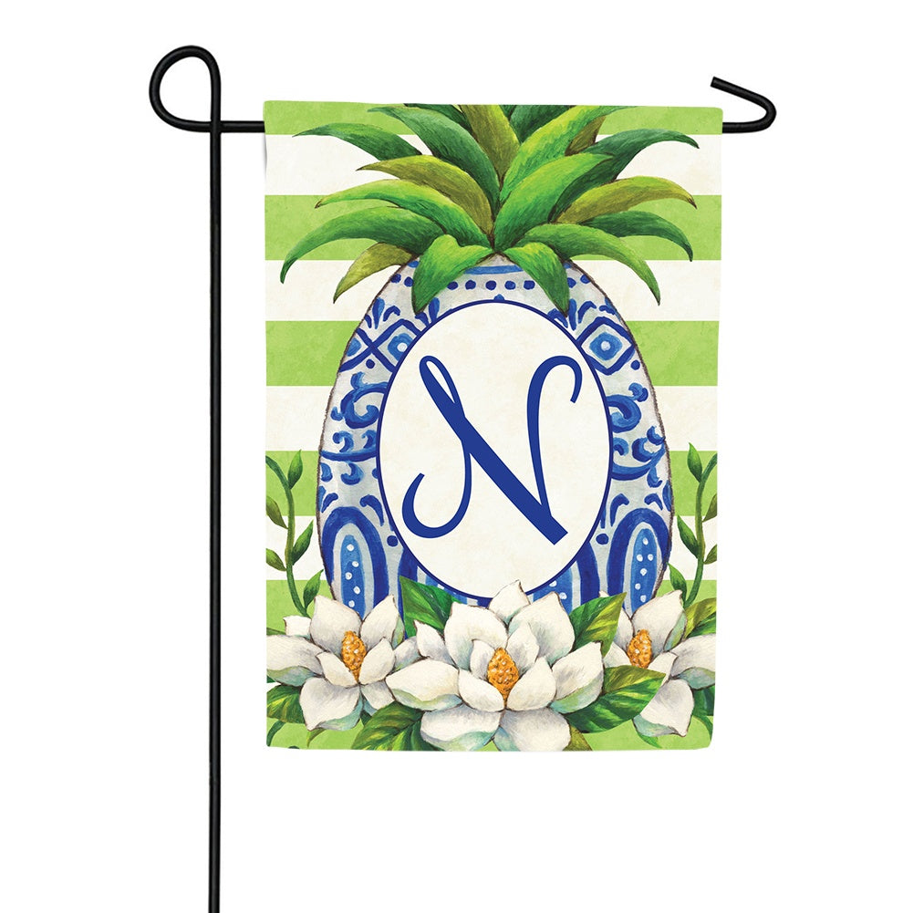 Pineapple Magnolia Monogram Double Sided Garden Flag