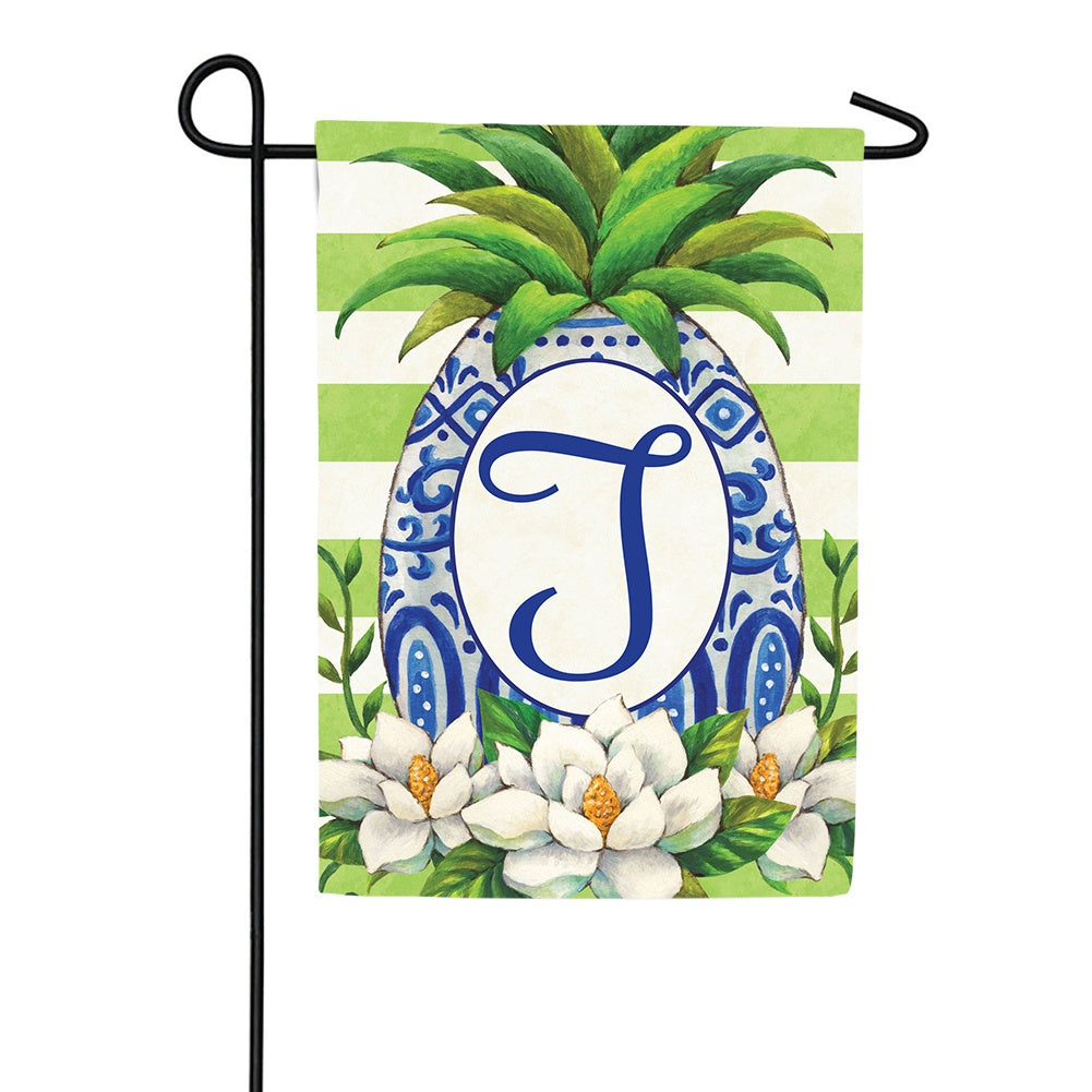 Pineapple Magnolia Monogram Double Sided Garden Flag