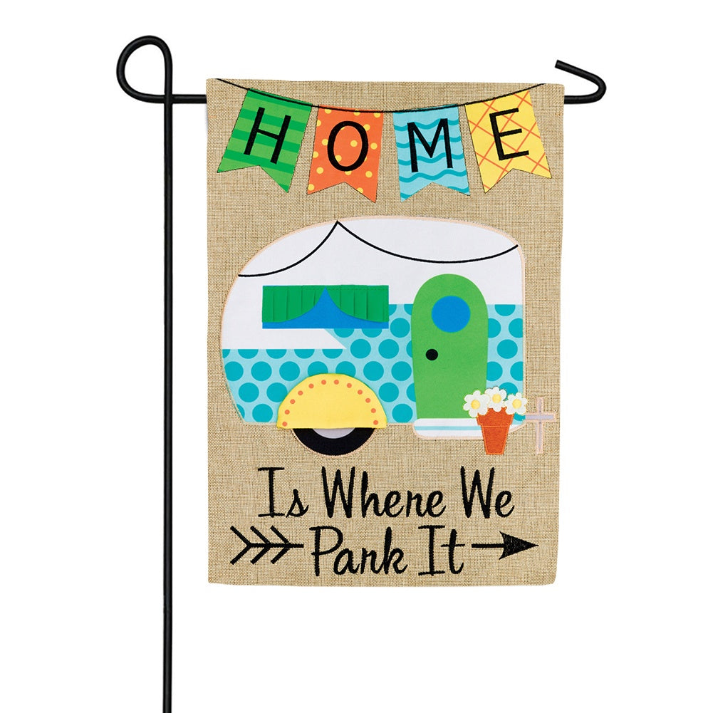 Home Camper Burlap Garden Flag