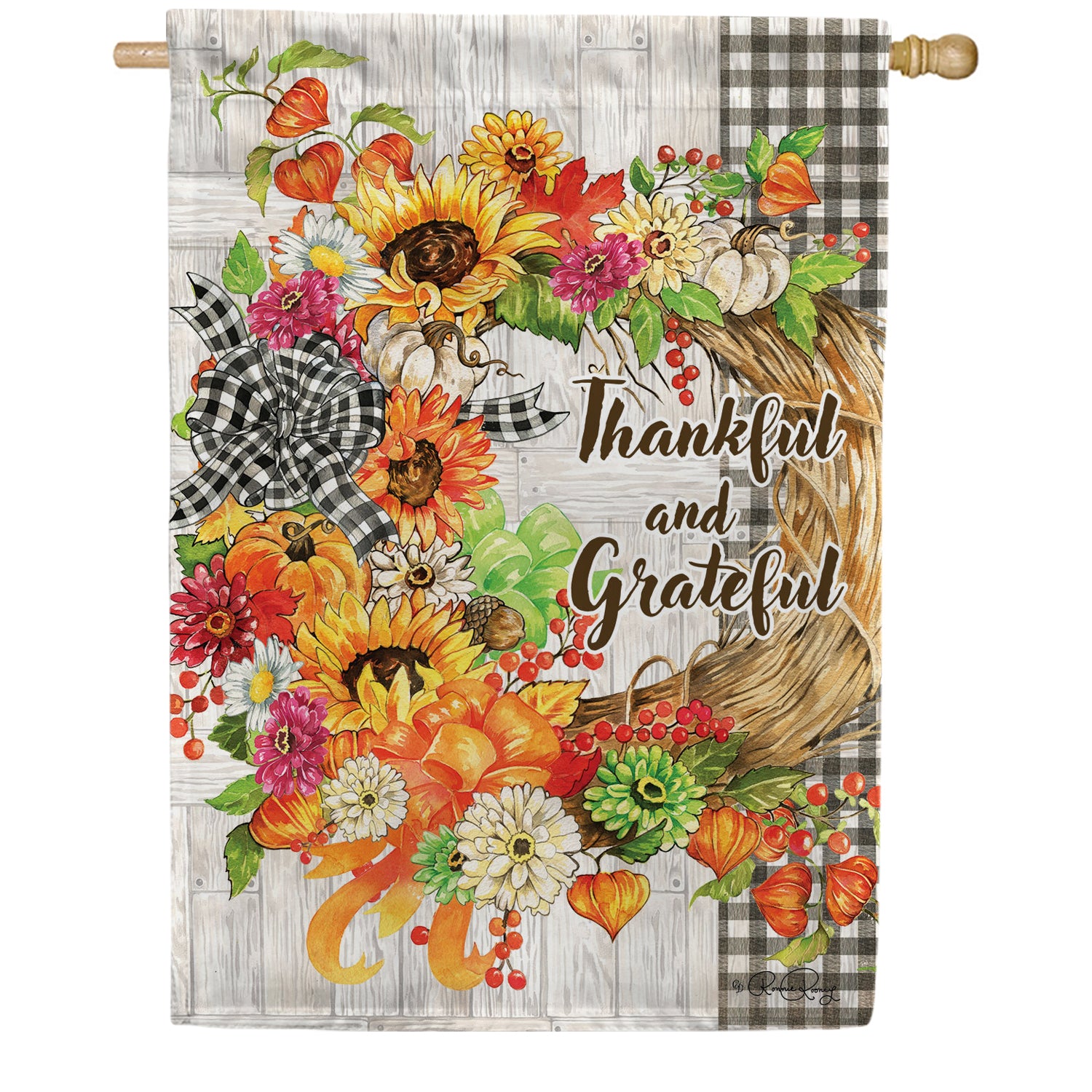 Thankful Wreath House Flag