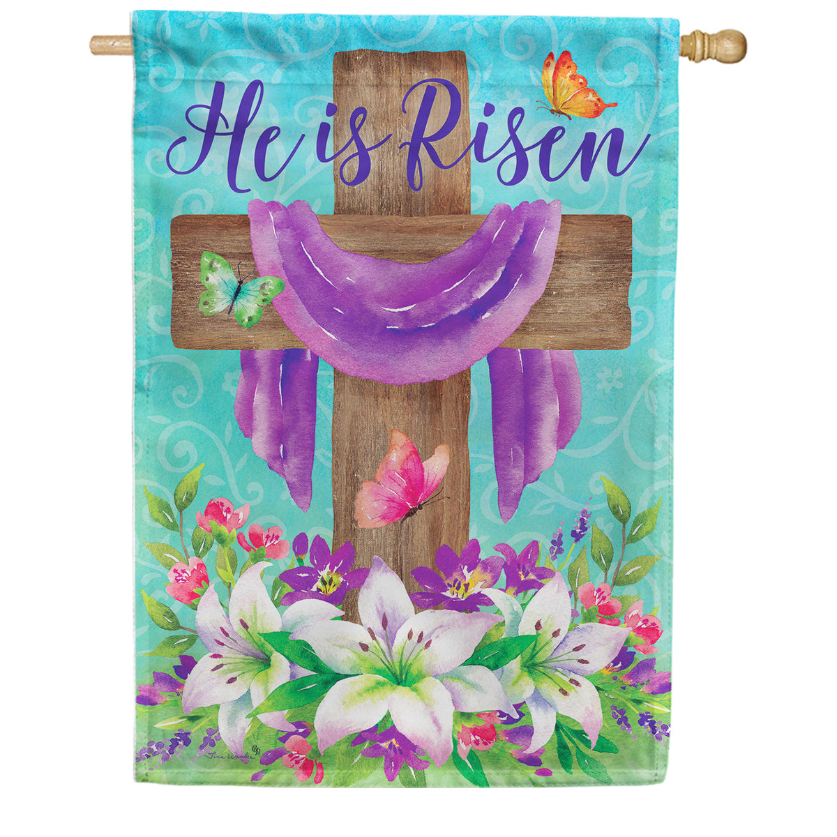 He is Risen Cross House Flag