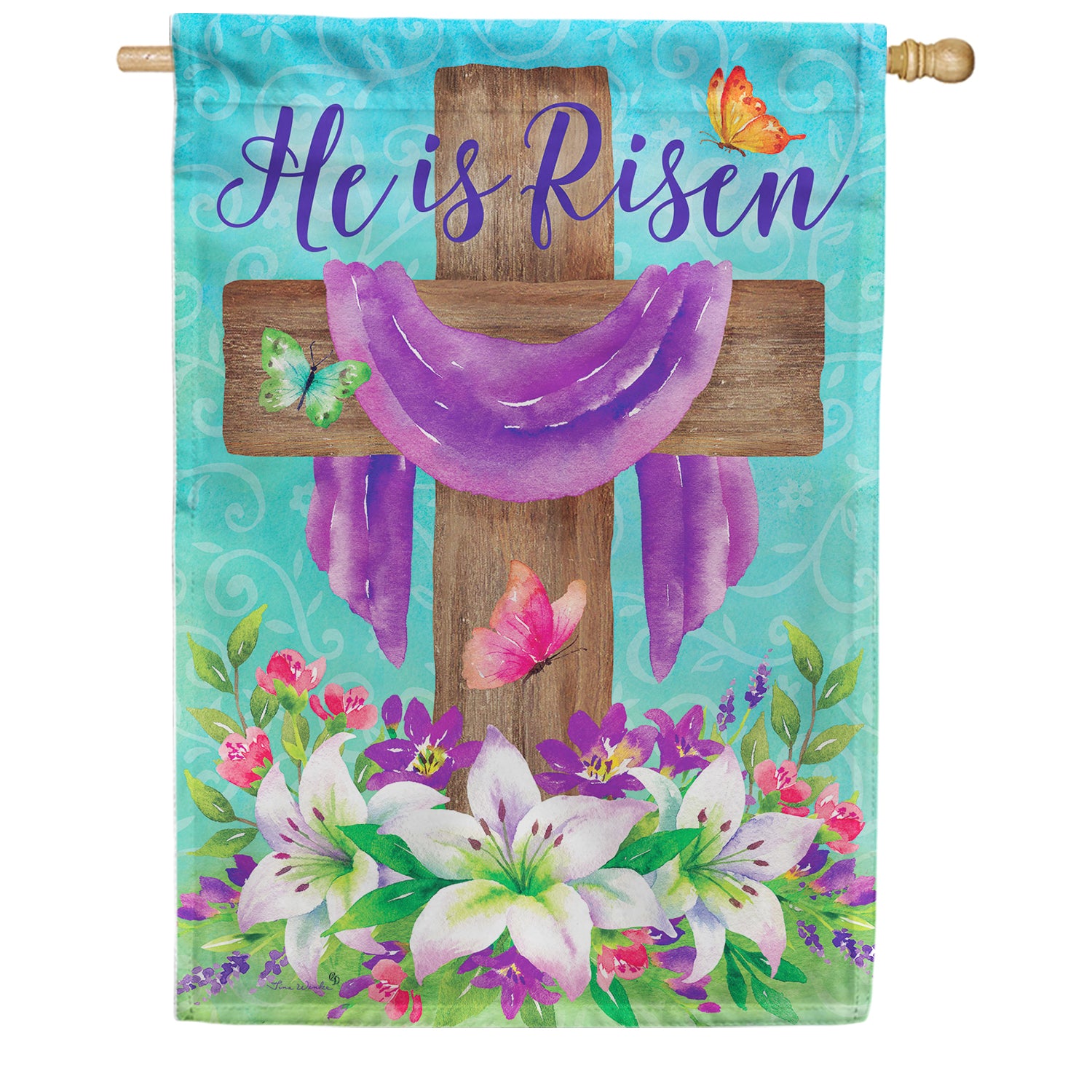 He is Risen Cross House Flag