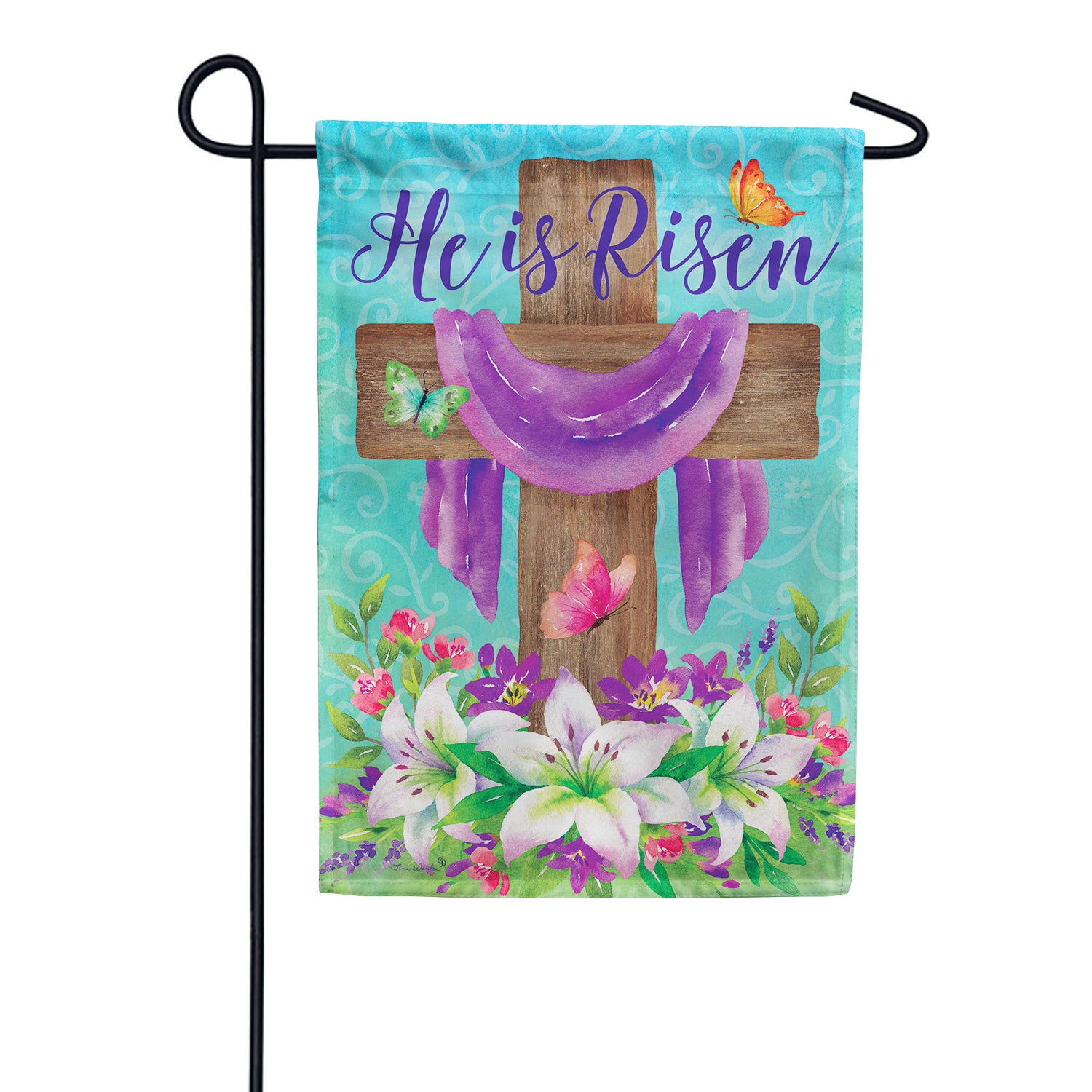 He is Risen Cross Garden Flag