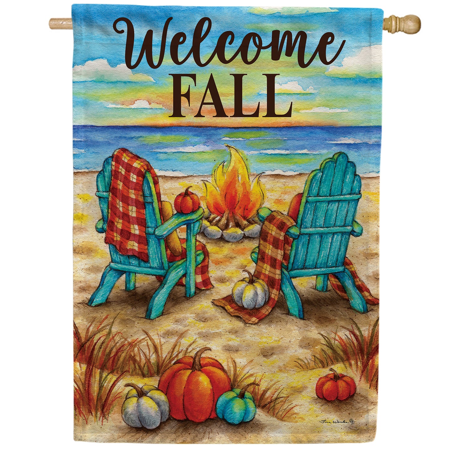 Fall Fire Pit House Flag