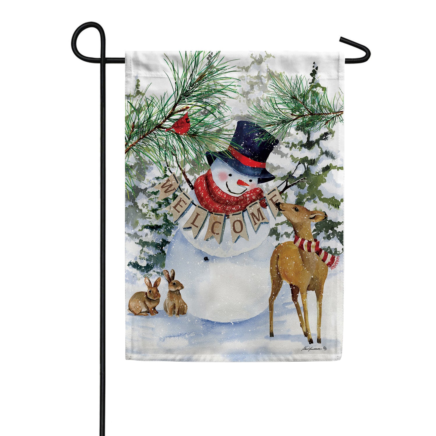 Deer Snowman Garden Flag