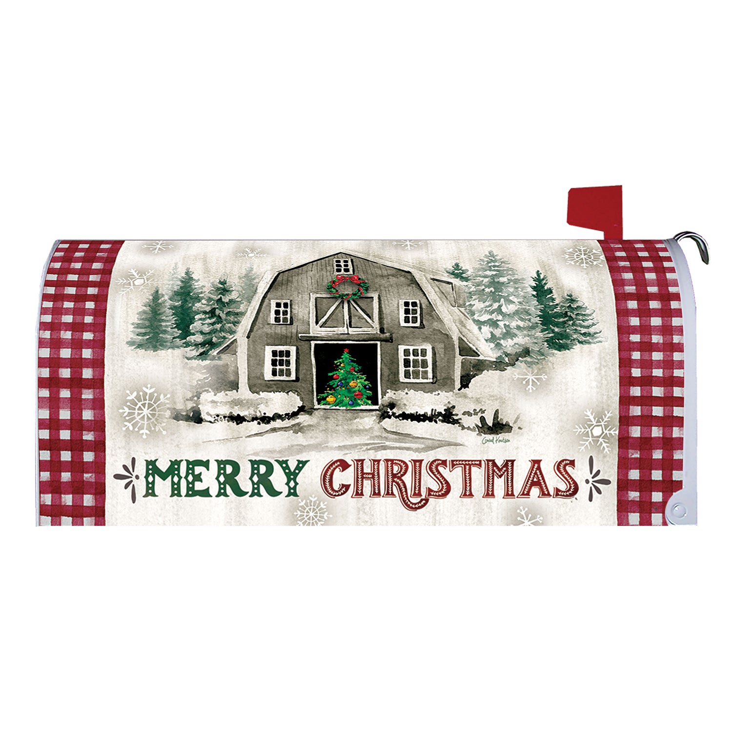 Merry Christmas Barn Mailbox Cover