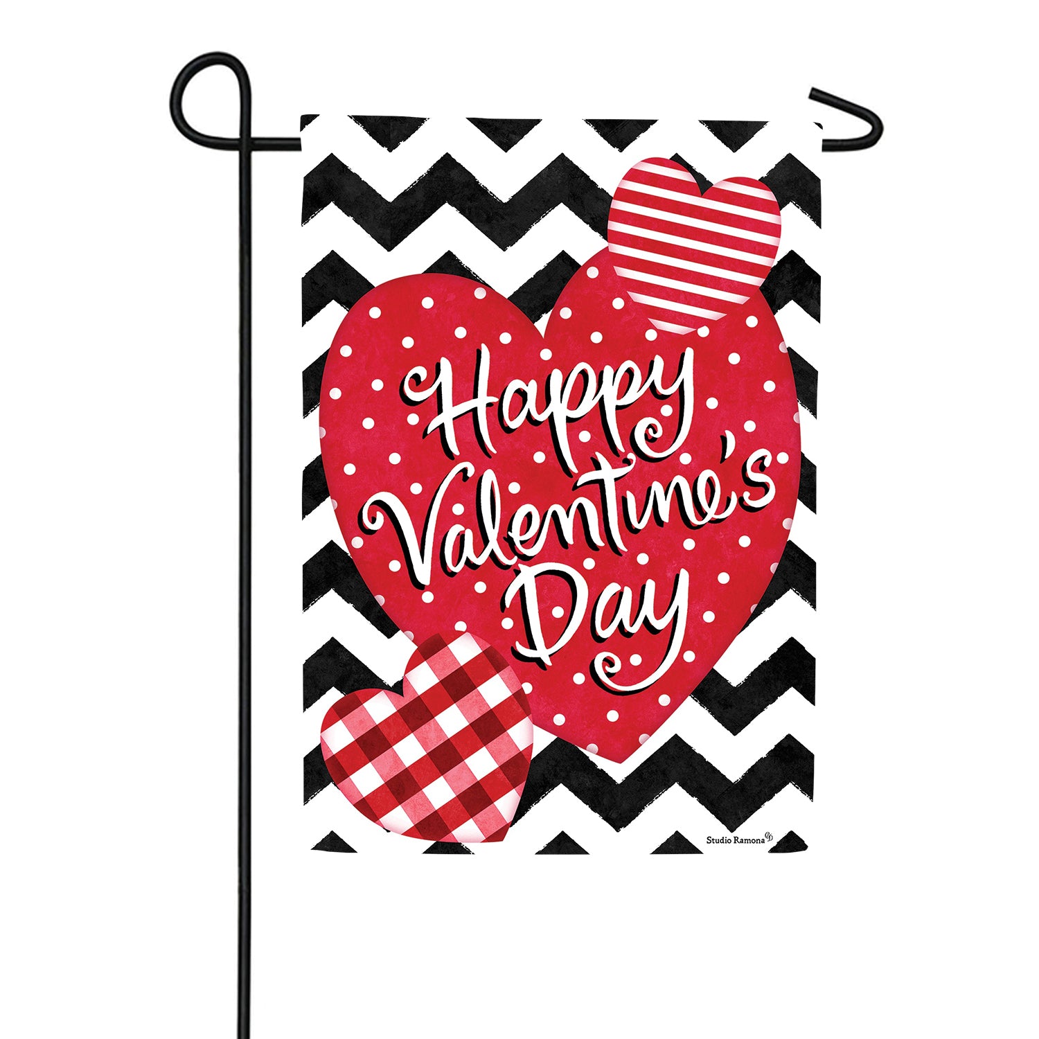 Patterned Hearts Valentine Garden Flag