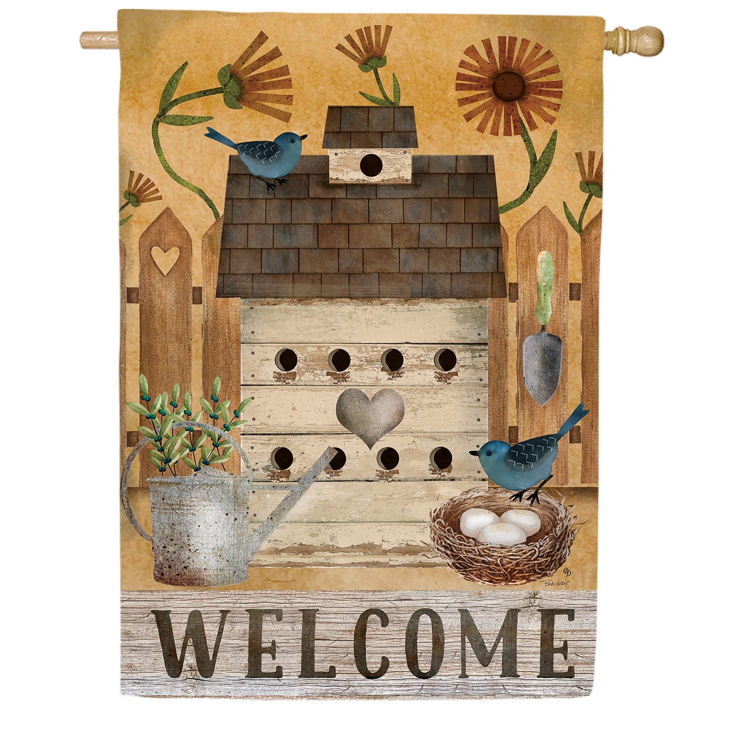 Spring Birdhouse Welcome House Flag