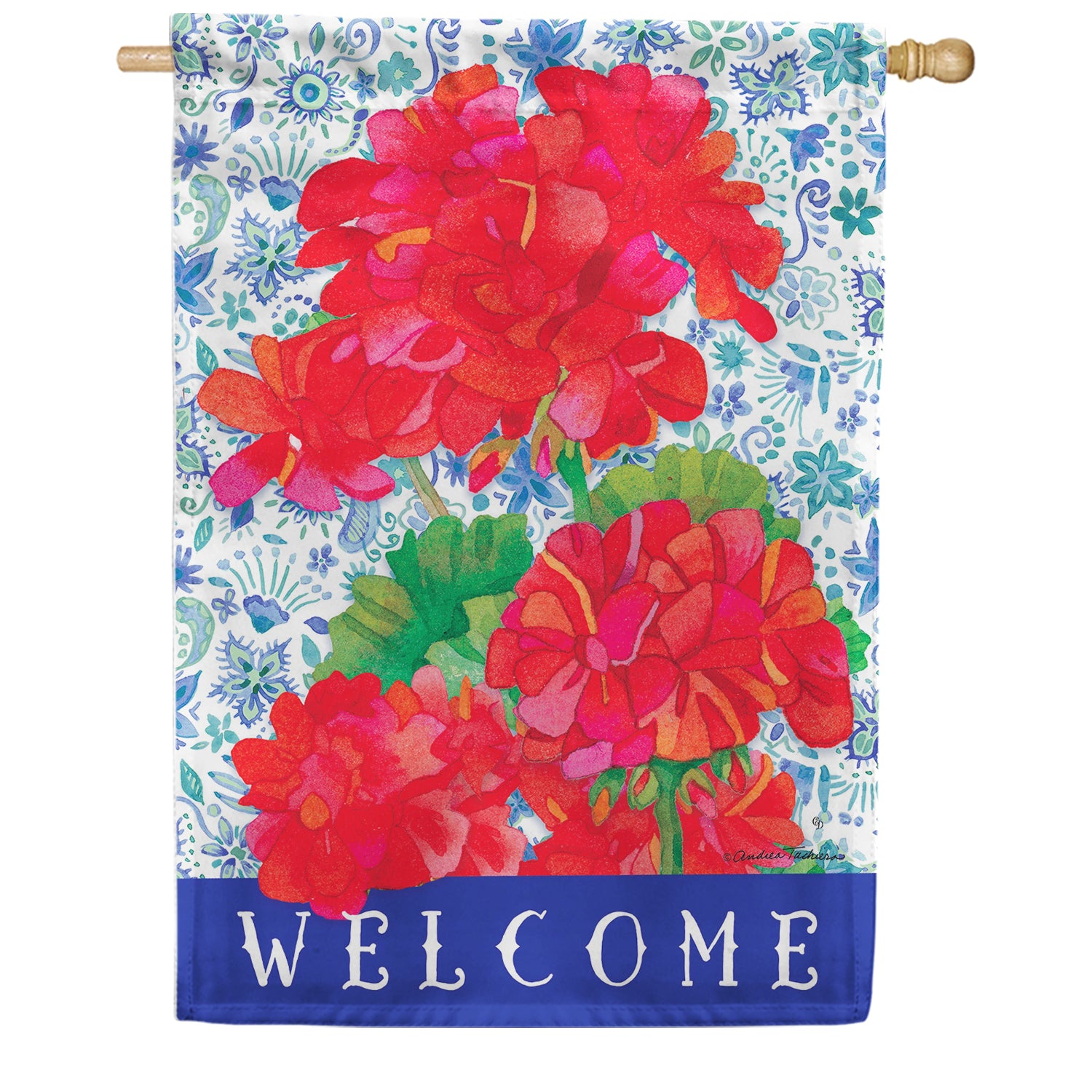 Geraniums Welcome House Flag