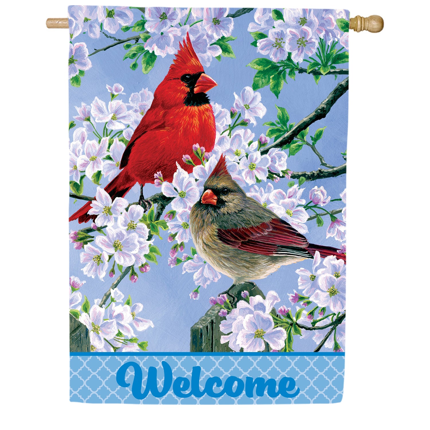 Cardinal Couple Welcome House Flag