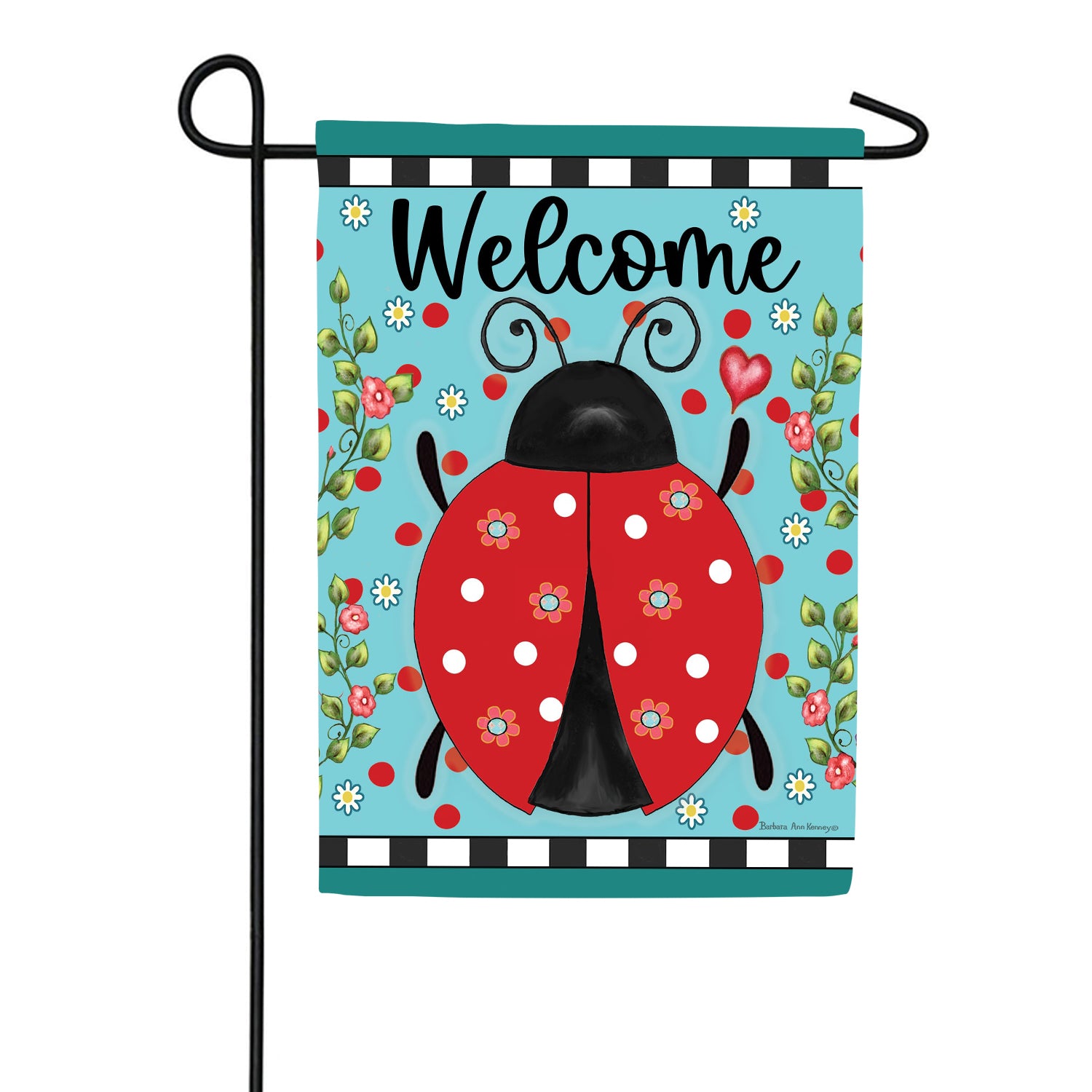 Ladybug Check Garden Flag