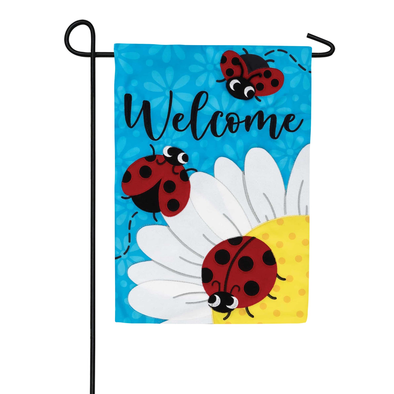 Ladybug Daisies Applique Garden Flag
