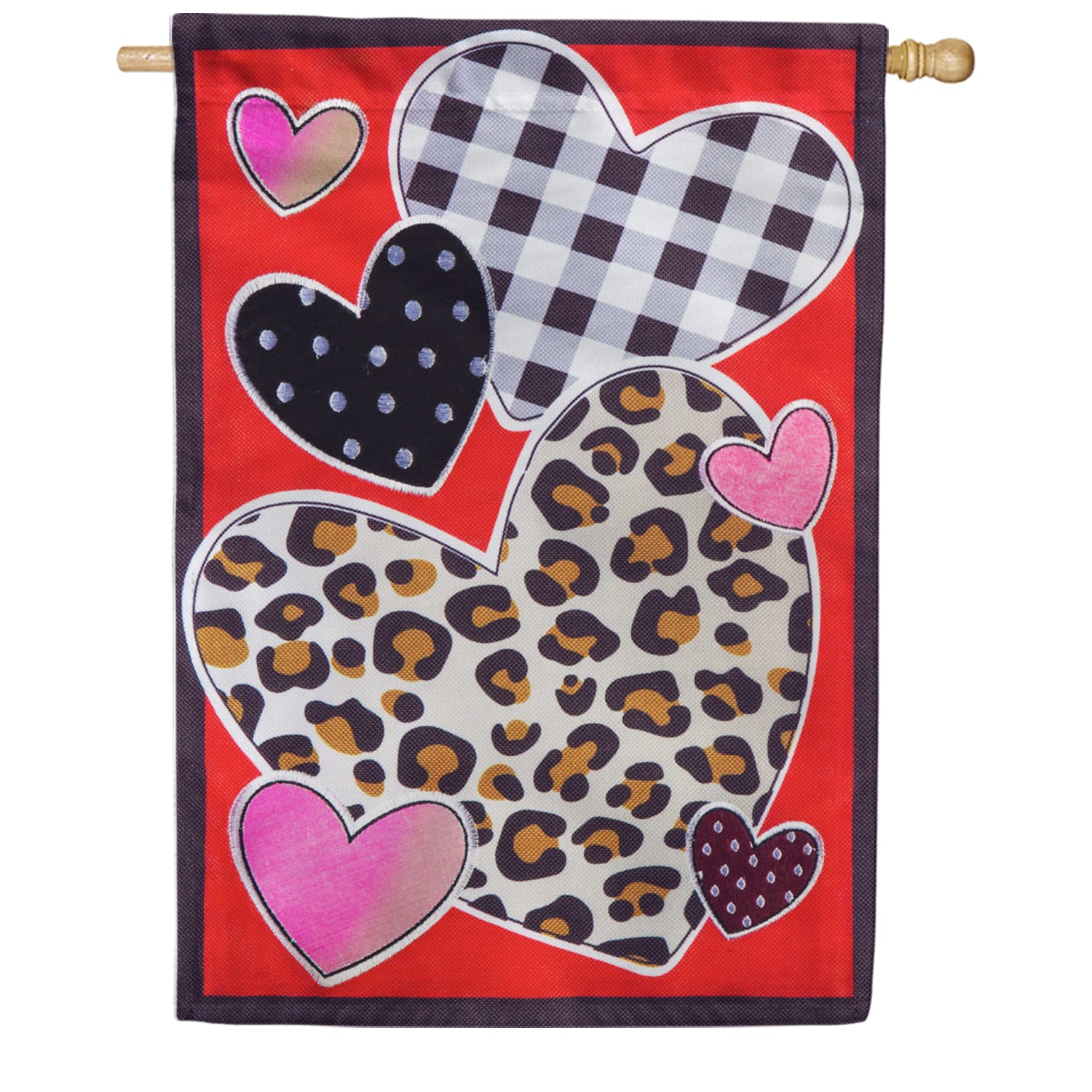 Patterned Hearts Burlap House Flag