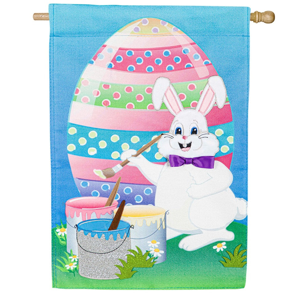 Bunny Painting Easter Egg Burlap House Flag