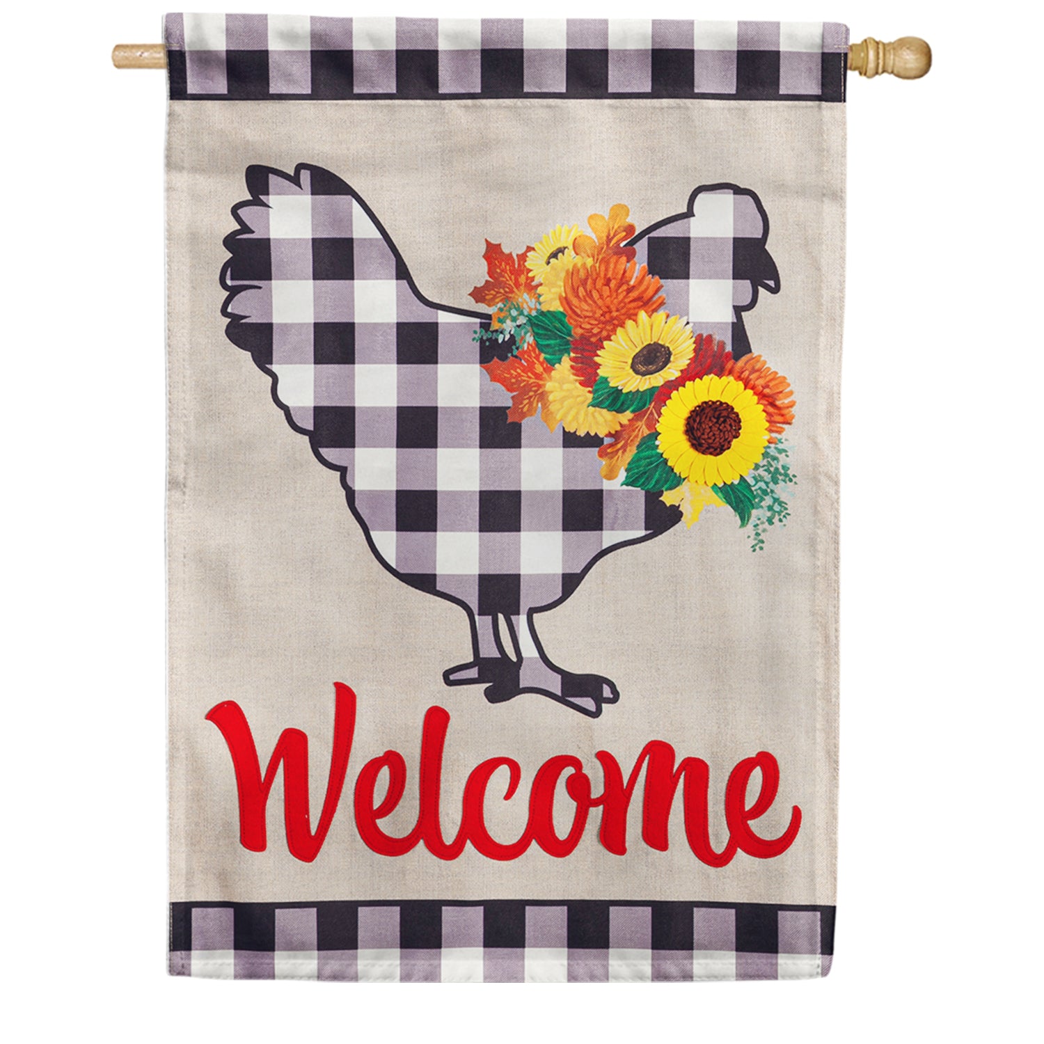 Evergreen Buffalo Check Chicken Burlap House Flag