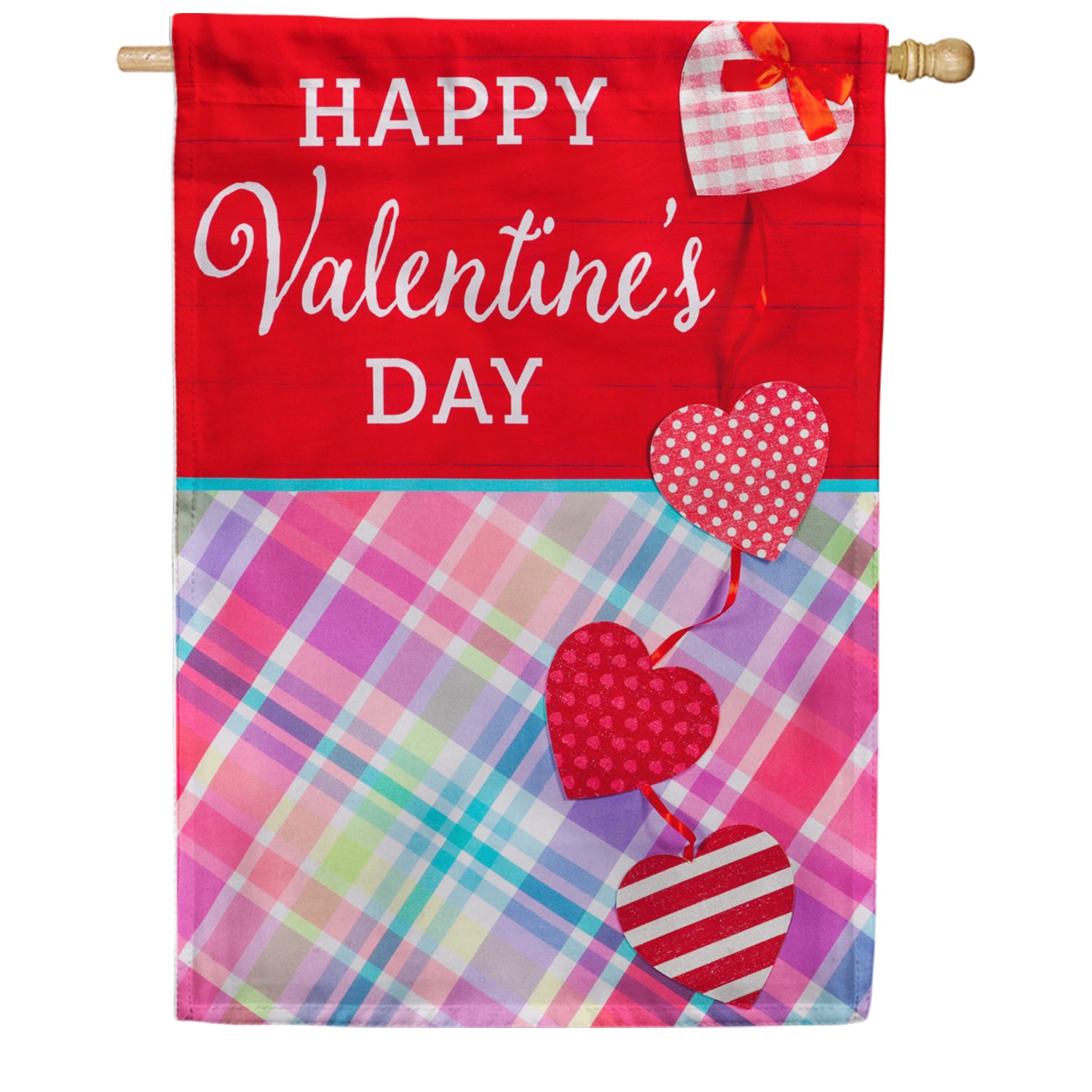 Evergreen String of Valentine Hearts Burlap House Flag