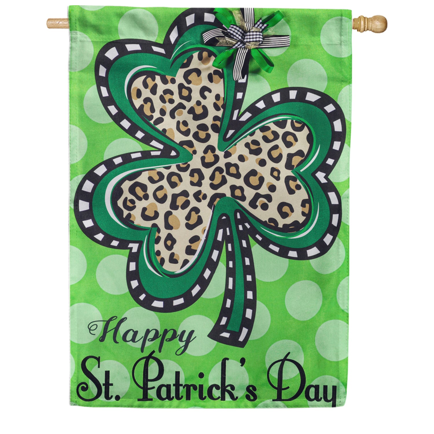 Animal Print Shamrock Burlap House Flag