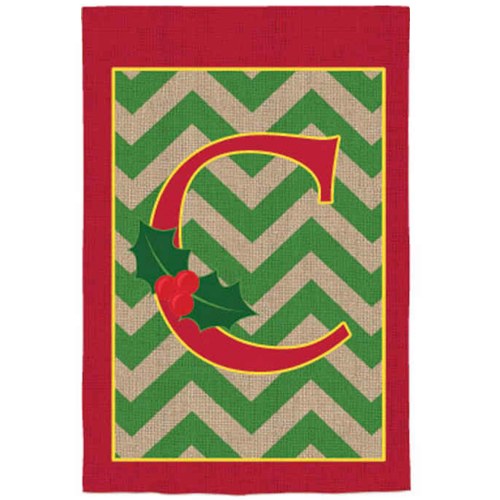 Holly Monogram Burlap House Flag