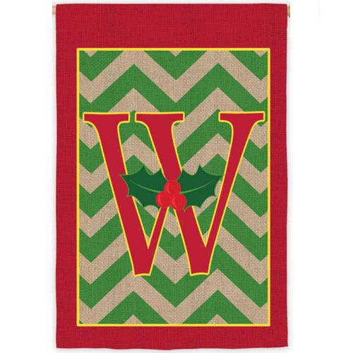 Holly Monogram Burlap House Flag