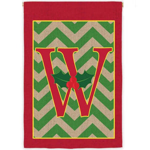 Holly Monogram Burlap House Flag