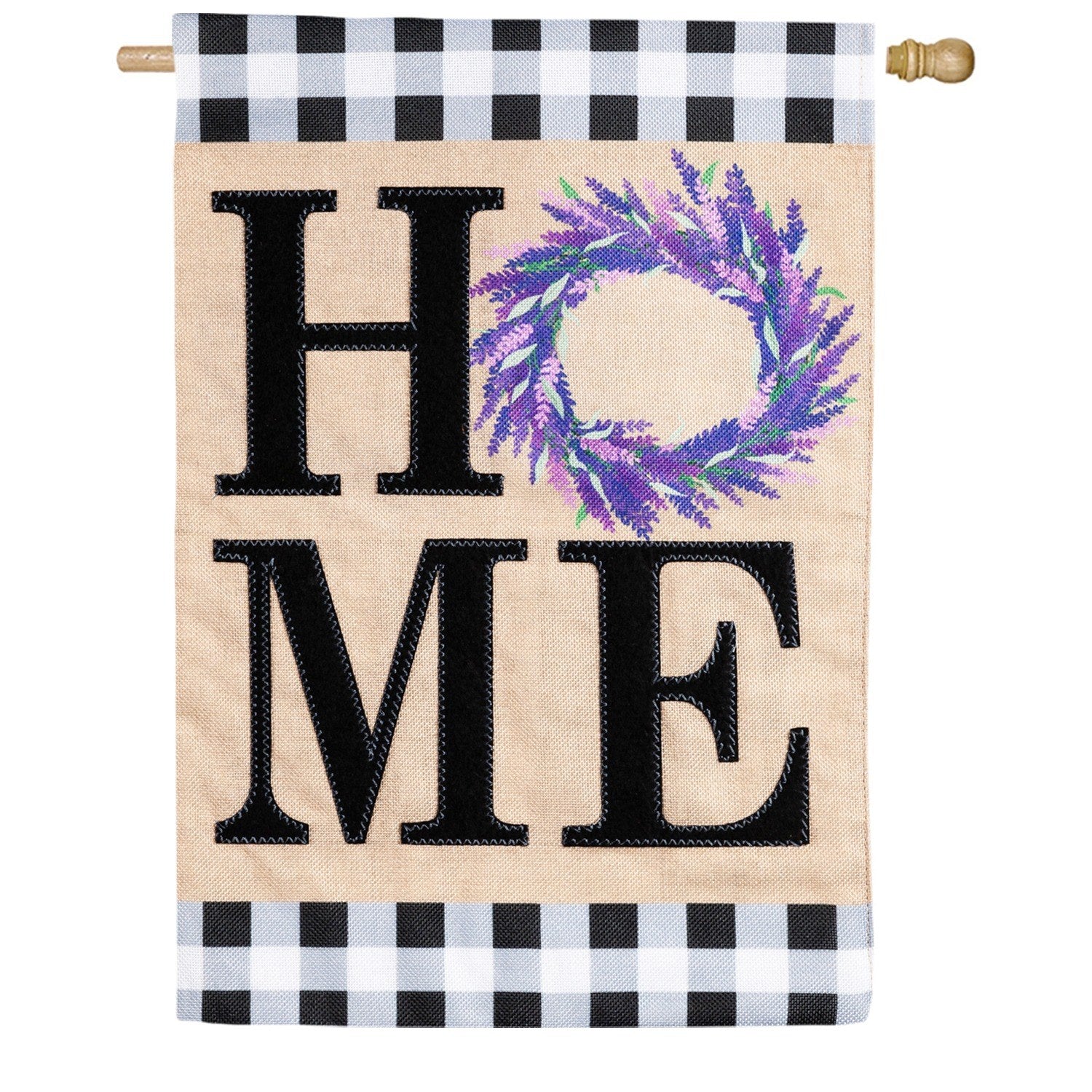 HOME Lavender Wreath Burlap Double Sided House Flag